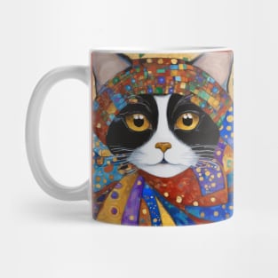 Gustav Klimt Tuxedo Cat with Colorful Scarf Mug